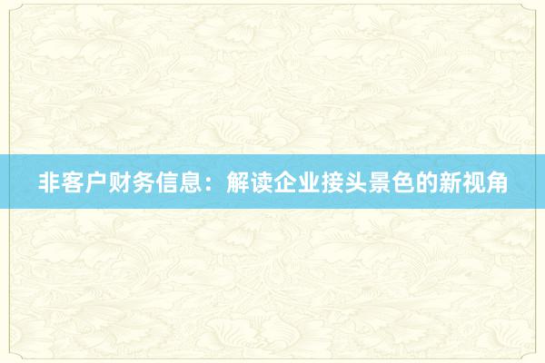 非客户财务信息：解读企业接头景色的新视角